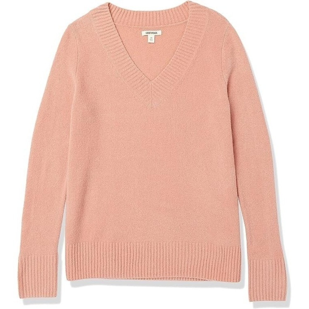 Goodthreads Women's Relaxed-Fit Mid-Gauge Stretch V-Neck Dusty Pink Sweater 2XL